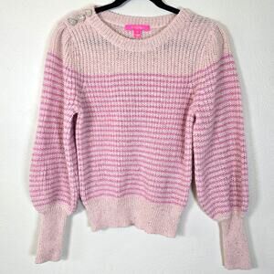 Lilly Pulitzer Finney Sweater Womens M Peony Pink Sparkle Stripe Festive Preppy